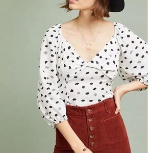 Anthropologie Ranna Gill Francoise Polka Dot Blouse white black